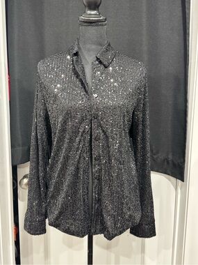 Love Black Sequin Button-Down Shirt